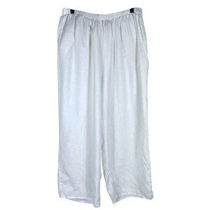 FLAX 100% Linen Wide Leg Elastic Waist Pants in White Size L (14, 16, 18)